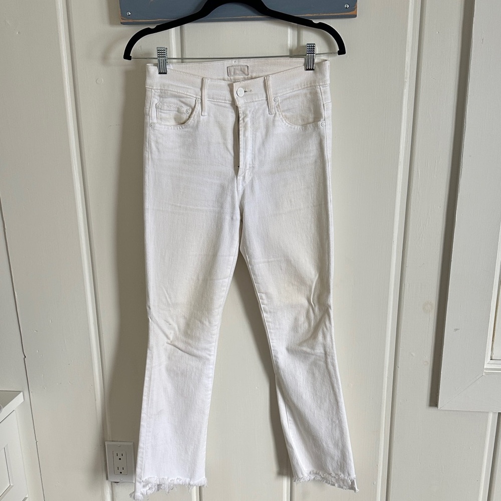 Mother Denim insider crop step fray White Jeans